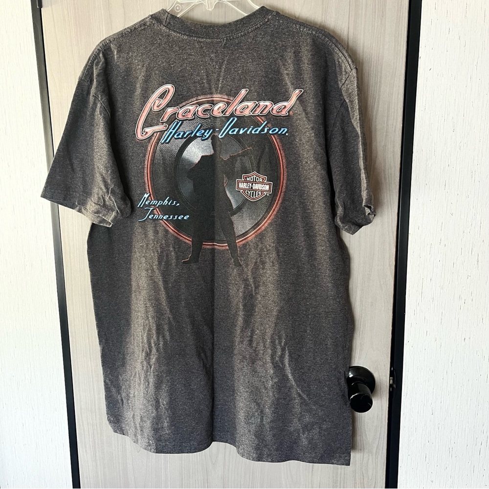 Harley-Davidson Graceland Memphis Tennessee Gray Graphic Short Sleeve Tee large